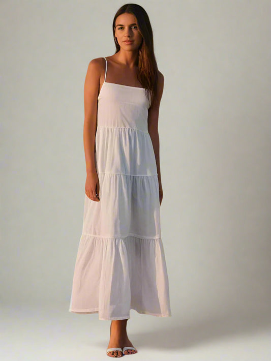 Chic Tired Poplin Casual Dress with Adjustable Straps – Effortless Style & Comfort